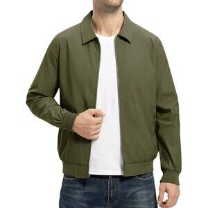 Men's Lightweight Track Jackets Golf Coats Green Casual Stylish Laydown Collar